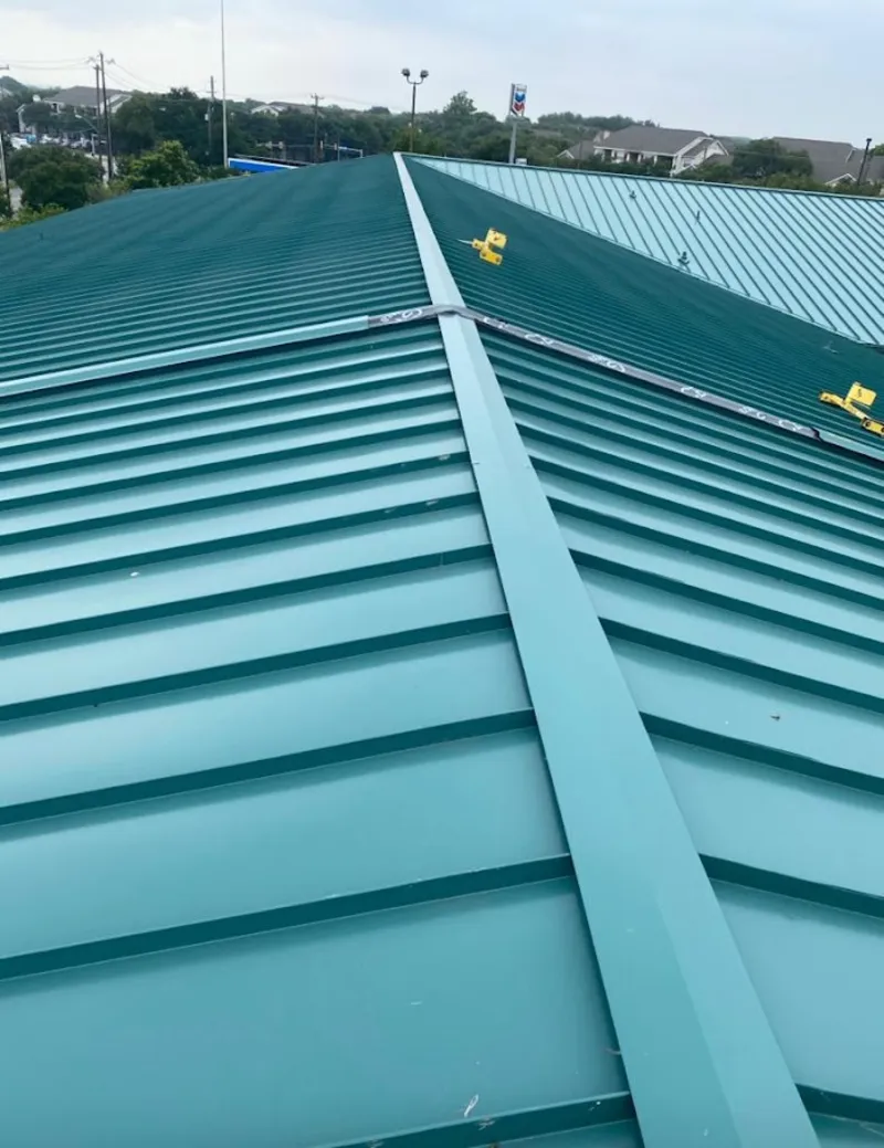 Green commercial metal roof ridge and valley for Metal Roof Repair in Pocahontas